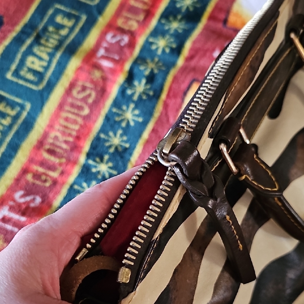 Dooney & Bourke Black, Cream & Brown Zebra-Stripe Leather Satchel - Picture 2 of 8